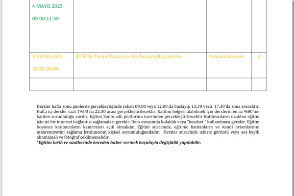 Bilişsel Davranışçı Terapi Modül 1 Programı