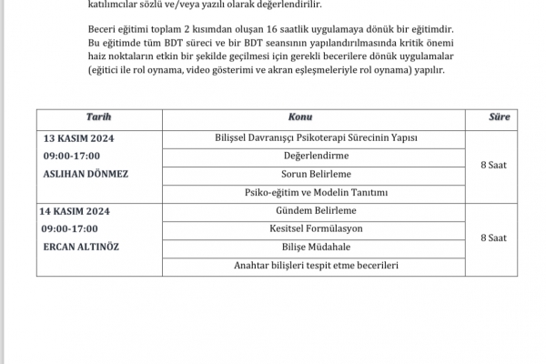 Beceri Kazandırma ve Süpervizyon Uygulaması