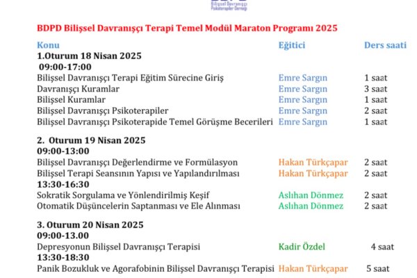 Bilişsel Davranışçı Terapi Modül 1 Programı