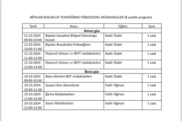 BİPOLAR BOZUKLUK TEDAVİSİNDE PSİKOSOSYAL MÜDAHALELER