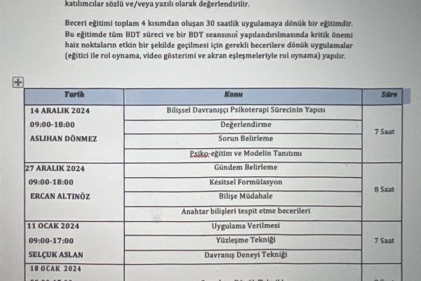 Beceri Kazandırma Ve Süpervizyon Uygulaması