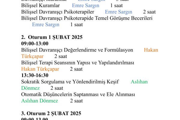 Bilişsel Davranışçı Terapi Modül 1 Programı