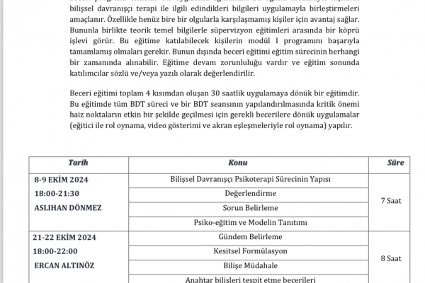 Beceri Kazandırma ve Süpervizyon Uygulaması