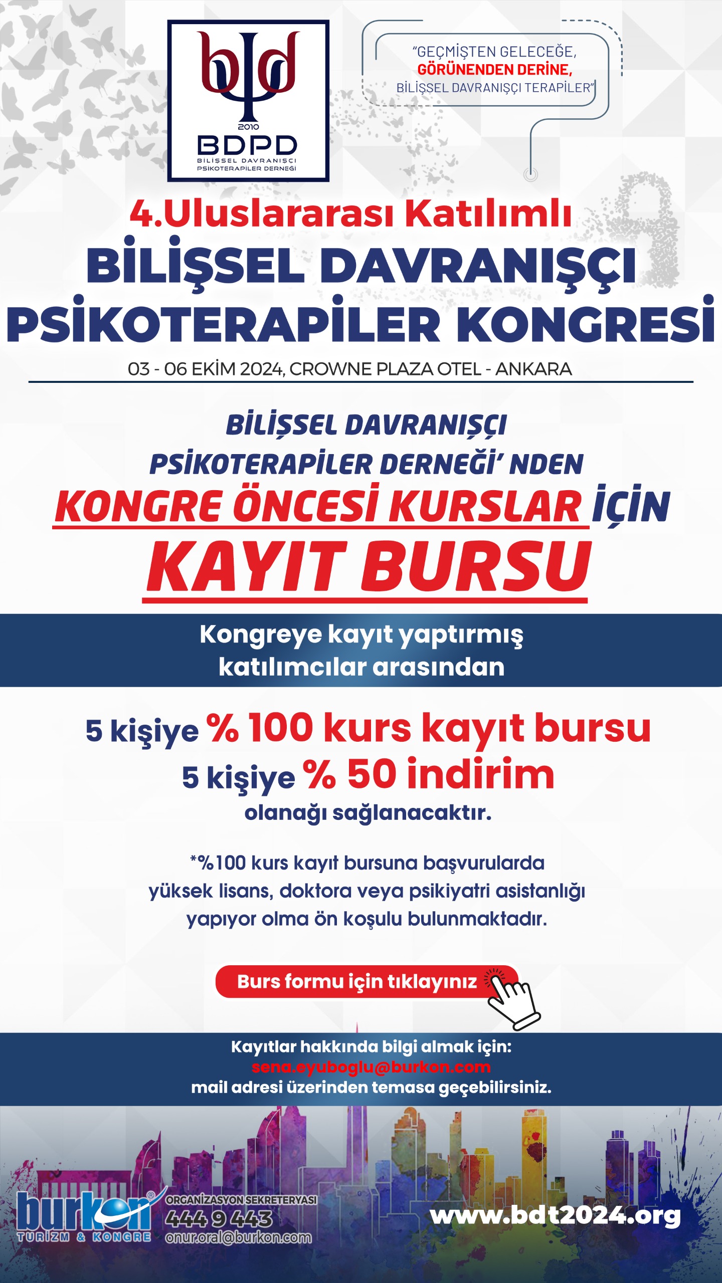 BİLİŞSEL DAVRANIŞÇI PSİKOTERAPİLER KONGRESİ ÖNCESİ KURS KAYIT BURSU